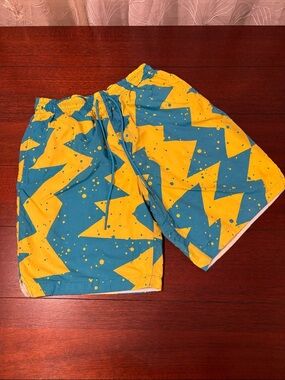 Jordan Light Blue and Yellow Geometric Swim Shorts Size L